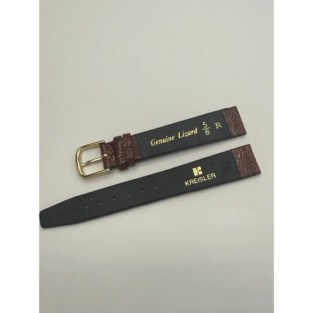 16mm Kreisler Tan Genuine Lizard NOS Vintage Watch Band & Gold-Tone Buckle